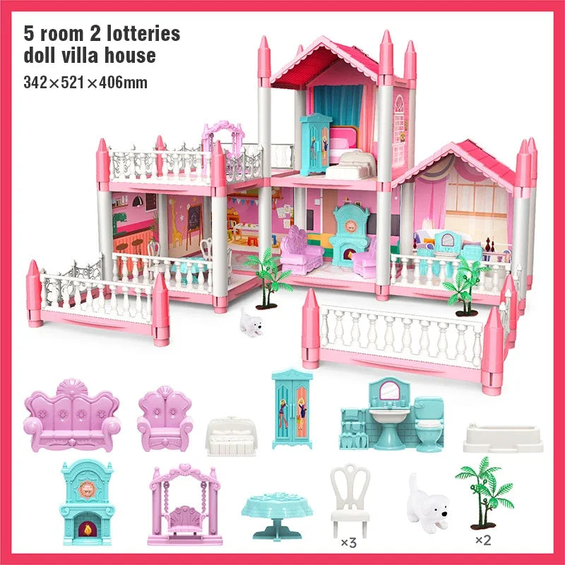 Girl Doll House Toy Children Pretend Play Dollhouse Villa Patchwork Dream Furniture Home Doll House for Kids Christmas Toy Gifts