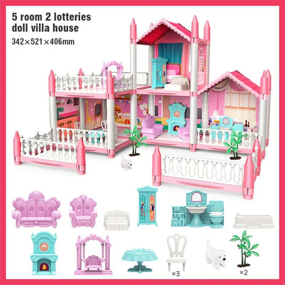 Girl Doll House Toy Children Pretend Play Dollhouse Villa Patchwork Dream Furniture Home Doll House for Kids Christmas Toy Gifts
