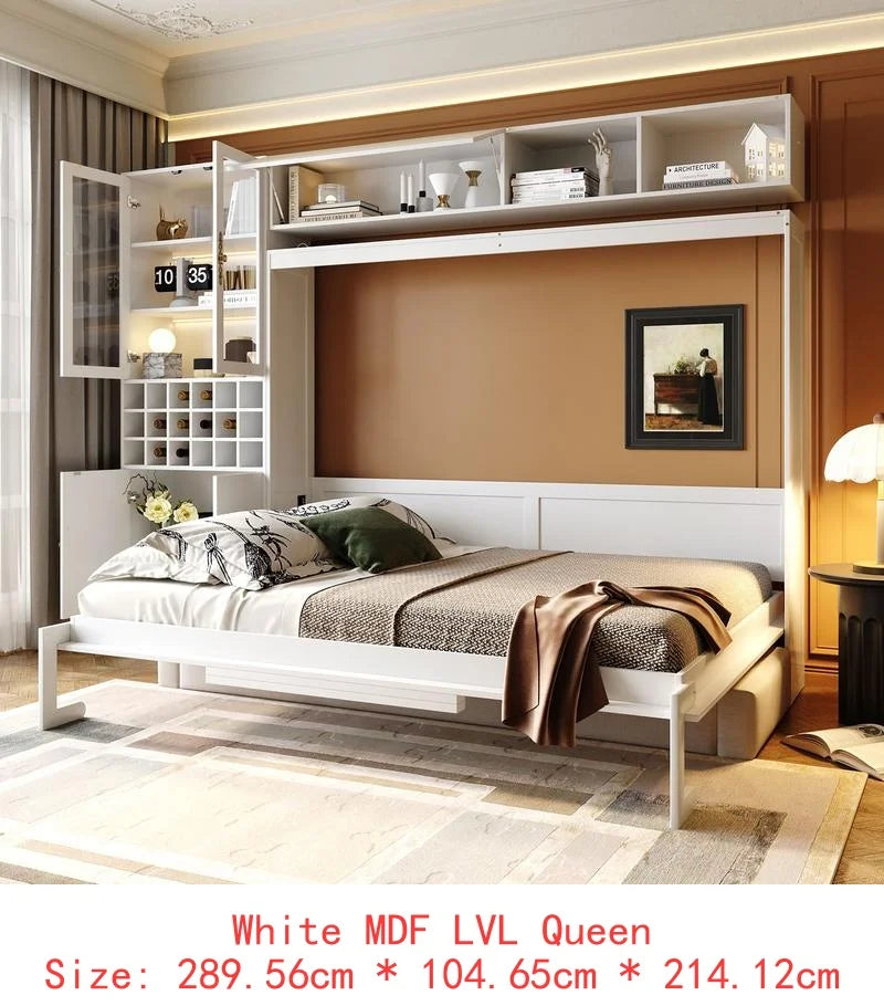 Walnut & Gray Full-Size Murphy Bed with Foldable Desk - Space-Saving Wall Bed for Compact Living