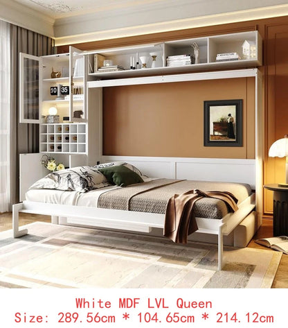 Walnut & Gray Full-Size Murphy Bed with Foldable Desk - Space-Saving Wall Bed for Compact Living