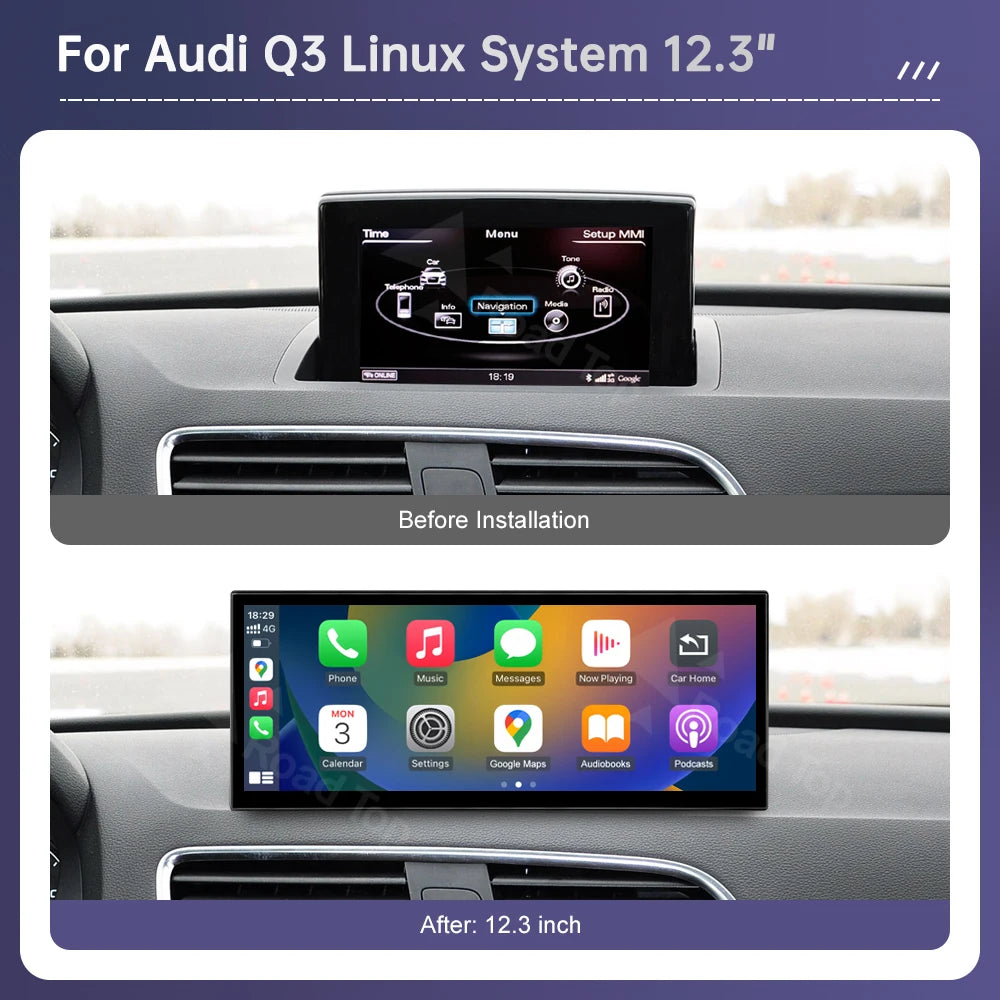 Road Top 12.3" Linux Screen Multimedia For Audi Q3 2013-2018 Wireless CarPlay Android Auto Airplay Car Radio Player