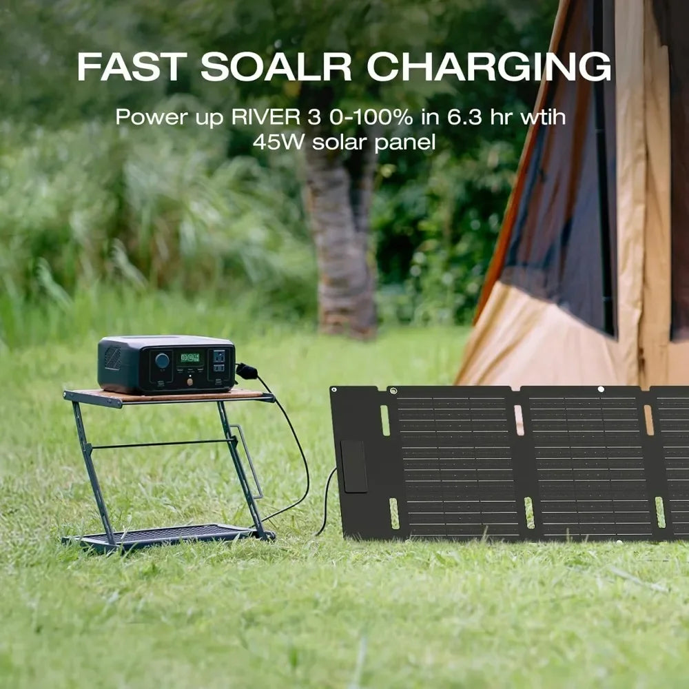 Solar Generator RIVER 3 with 45W Solar Panel - 245Wh Portable LiFePO4 Power Station, 300W Up to 600W AC Output