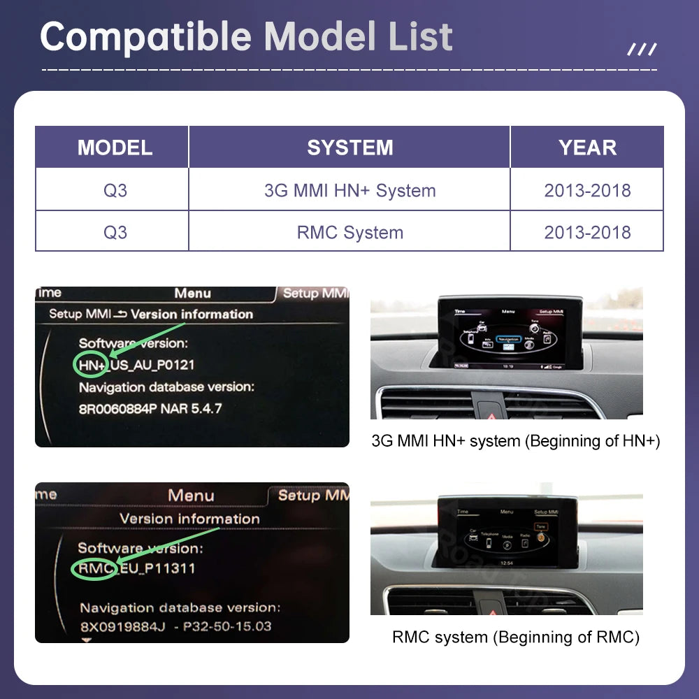 Road Top 12.3" Linux Screen Multimedia For Audi Q3 2013-2018 Wireless CarPlay Android Auto Airplay Car Radio Player