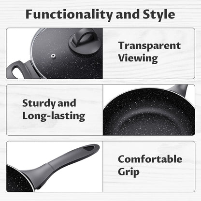 Induction Cookware Pots and Pans Set 10 Piece, BEZIA Dishwasher Safe Nonstick Cooking Pans, Stay-Cool Bakelite Handle