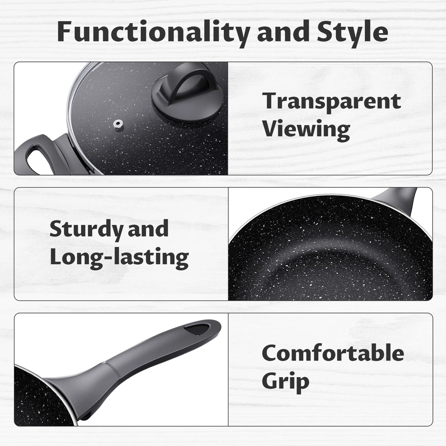 Induction Cookware Pots and Pans Set 10 Piece, BEZIA Dishwasher Safe Nonstick Cooking Pans, Stay-Cool Bakelite Handle