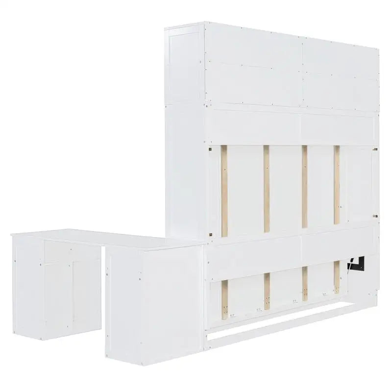 Queen Size Wall Murphy Bed with Desk Storage Shelves Cabinets White