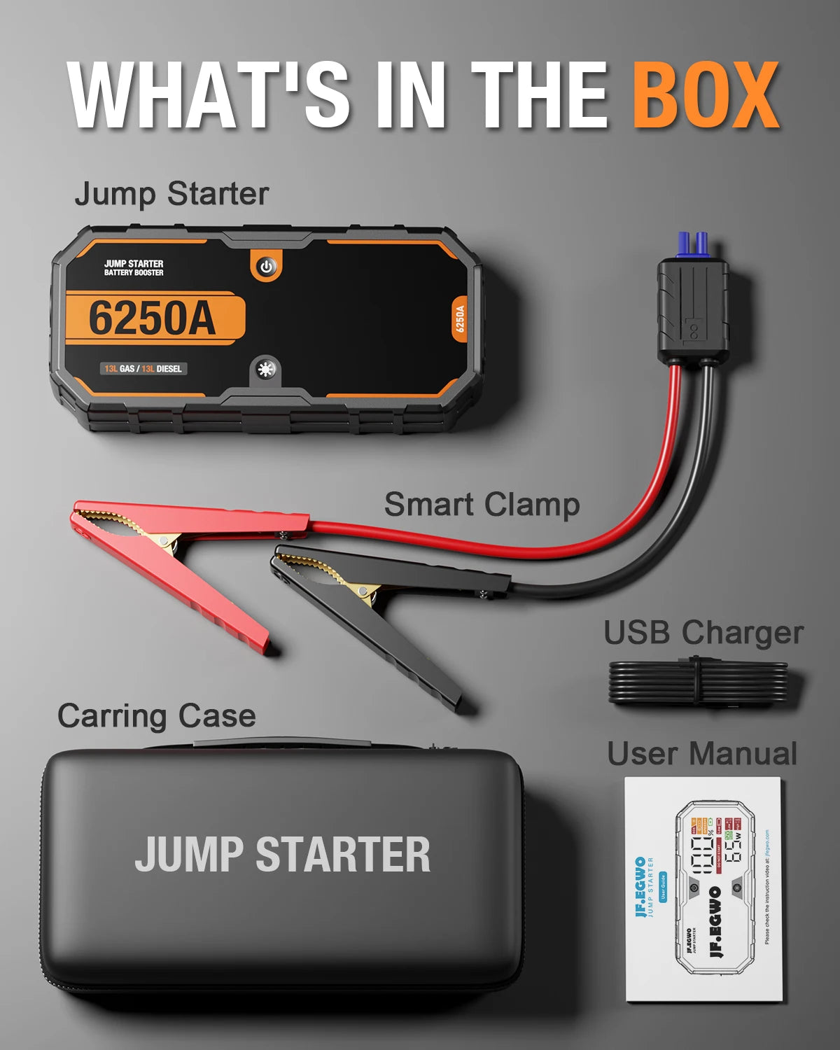 Car 6250A 30000mAh Portable 12V  Jump Starter Power Bank 12V Auto Battery Charger Booster Starting Device