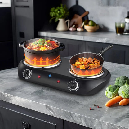 1800W Double Burner Electric Cooktop Portable Compact Design Dual Temperature Control Lightweight Cooking Appliance with Safety