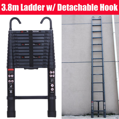 NEW! Stronger Black Telescopic Ladders 10.5FT-20.3FT Folding Aluminium with Detachable Hooks Extendable Steps Non-Slip Home Tool