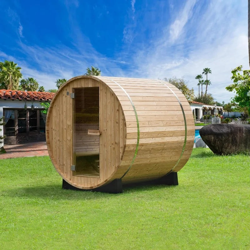 Luxury Home Sauna, 4-Person Barrel Style with Harvia Heater