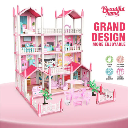 Girl Doll House Toy Children Pretend Play Dollhouse Villa Patchwork Dream Furniture Home Doll House for Kids Christmas Toy Gifts