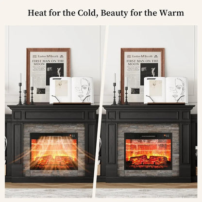 72" Fireplace TV Stand for TVs Up to 80 Inch, Electric Fireplace with Mantel, Modern Entertainment Center with Storage,