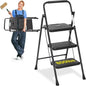 Portable 3-Step Folding Ladder with Wide Anti-Slip Treads, Lightweight Step Stool for Adults