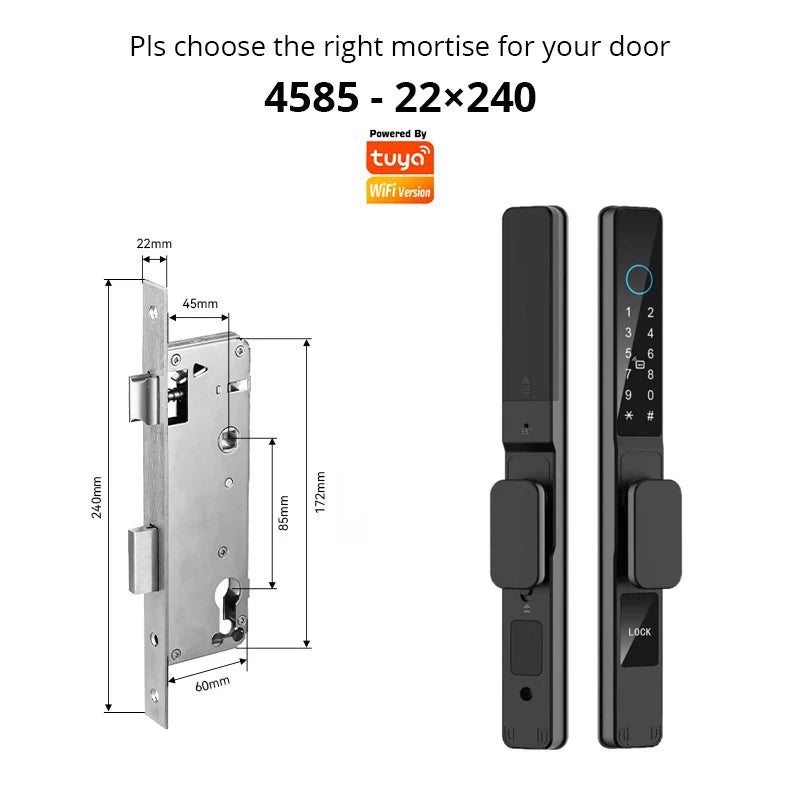 TUYA WIFI Waterproof Outdoor Fingerprint Lock APP RFID Card Password Keyless Smart Electronic Door Lock Aluminum/Glass Sliding