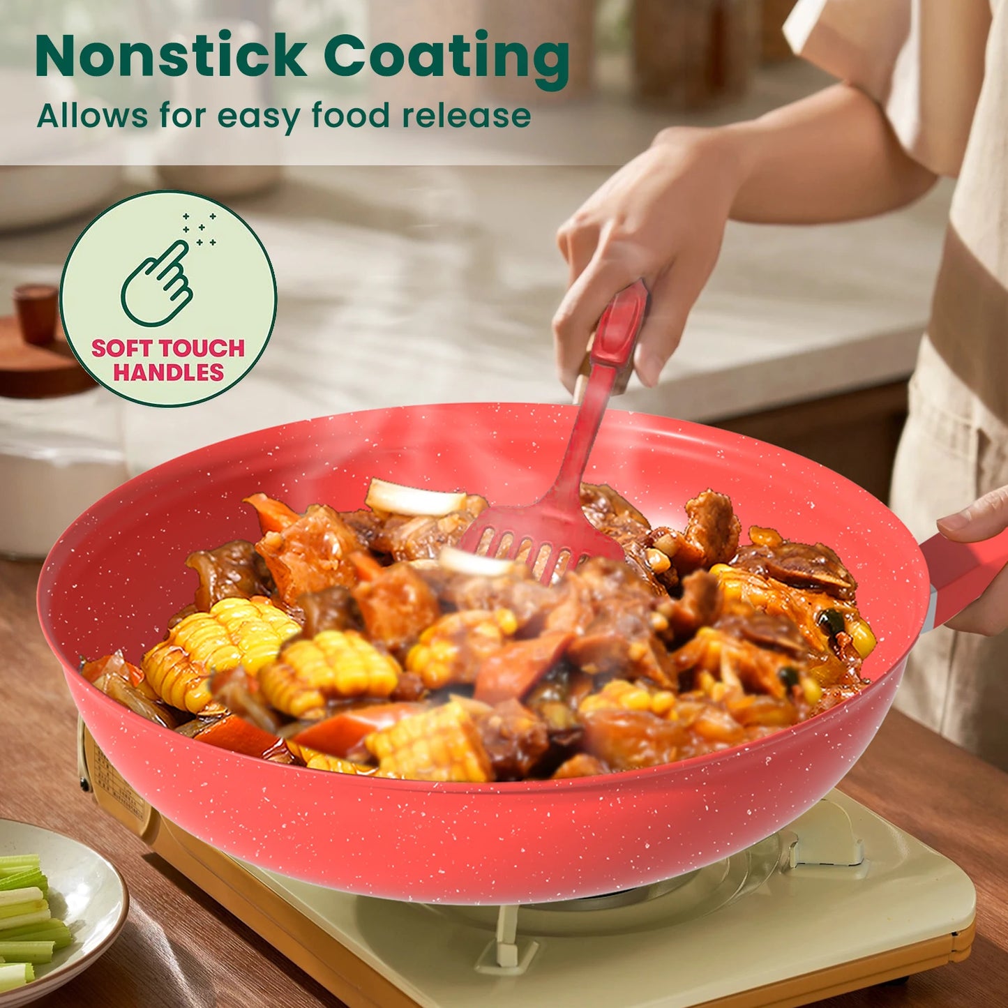 13-Piece Luxury Nonstick Cookware Set - Skillet Outdoor Set for Home Cooking Kitchen Utensils - Gift for Family and Friends
