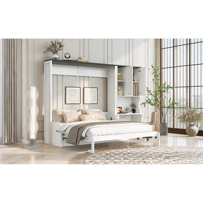 Queen Murphy Bed with Sofa, Desk, and Storage Cabinet - Space-Saving Foldable Design for Small Spaces