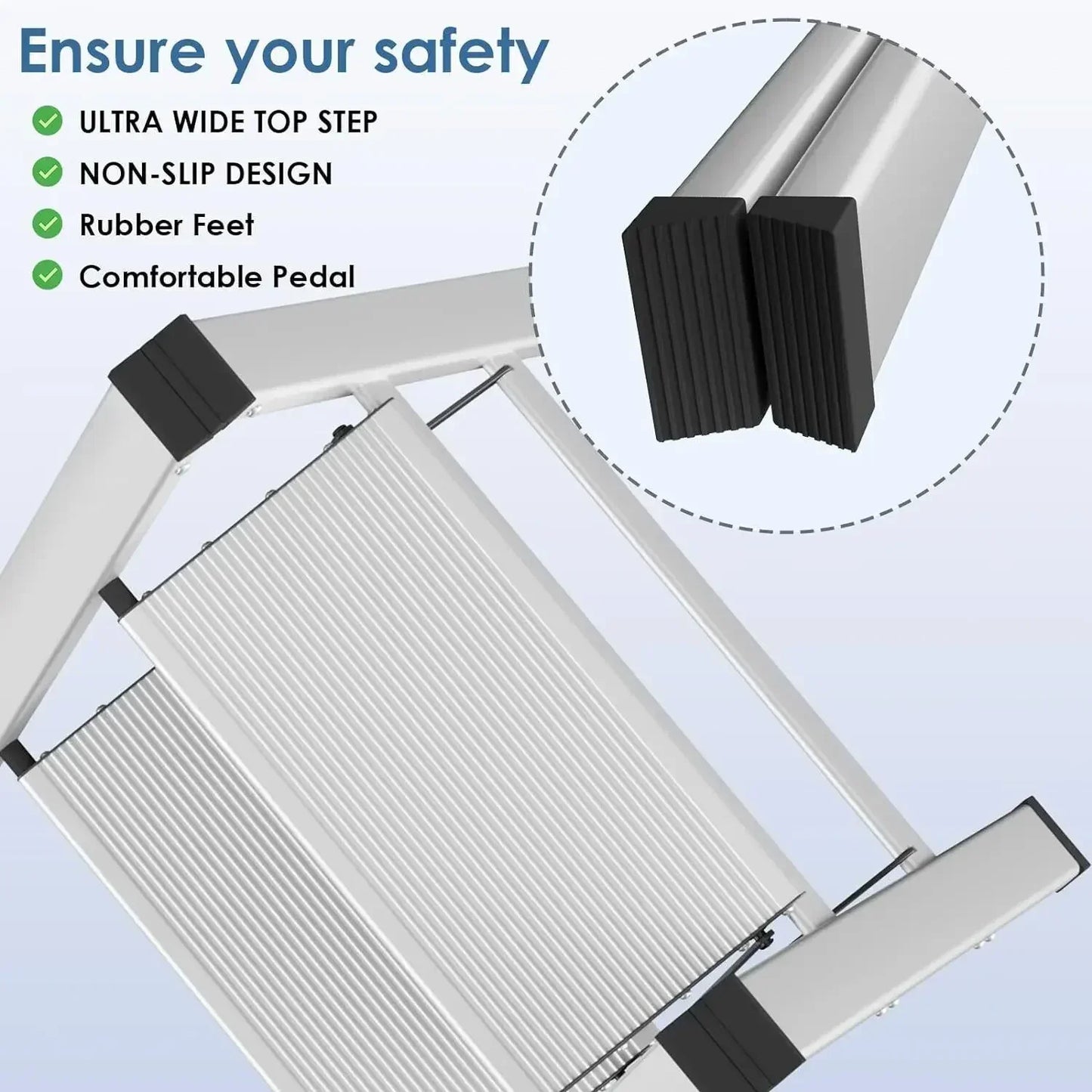 Step Ladder Aluminum Folding Step Stool W/ Wide Anti-Slip Pedal Home Office Lightweight Portable Stepladder (Silver,black)