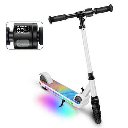 Kids Electric Scooter for Ages 6-14,150W Motor,4 Adjustable Height&Speed,LED Display&Colorful Lights,Best Gifts for Girls&Boys