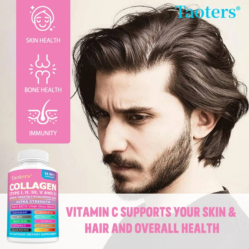 Collagen Types I, II, III, V and X - Biotin, Capillary Vitamin, Hyaluronic Acid - Supports Skin, Hair, Nails and Joints