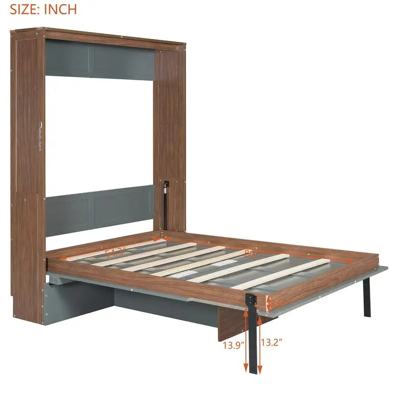Walnut & Gray Full-Size Murphy Bed with Foldable Desk - Space-Saving Wall Bed for Compact Living