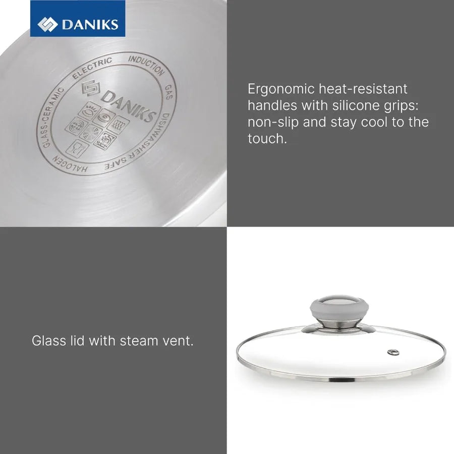 Modern Stainless Steel Stock Pot with Glass Lid 3 Quart InductionCompatible Dishwasher Safe Cookware with Heatproof Handles Ide