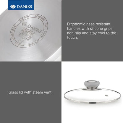 Modern Stainless Steel Stock Pot with Glass Lid 3 Quart InductionCompatible Dishwasher Safe Cookware with Heatproof Handles Ide