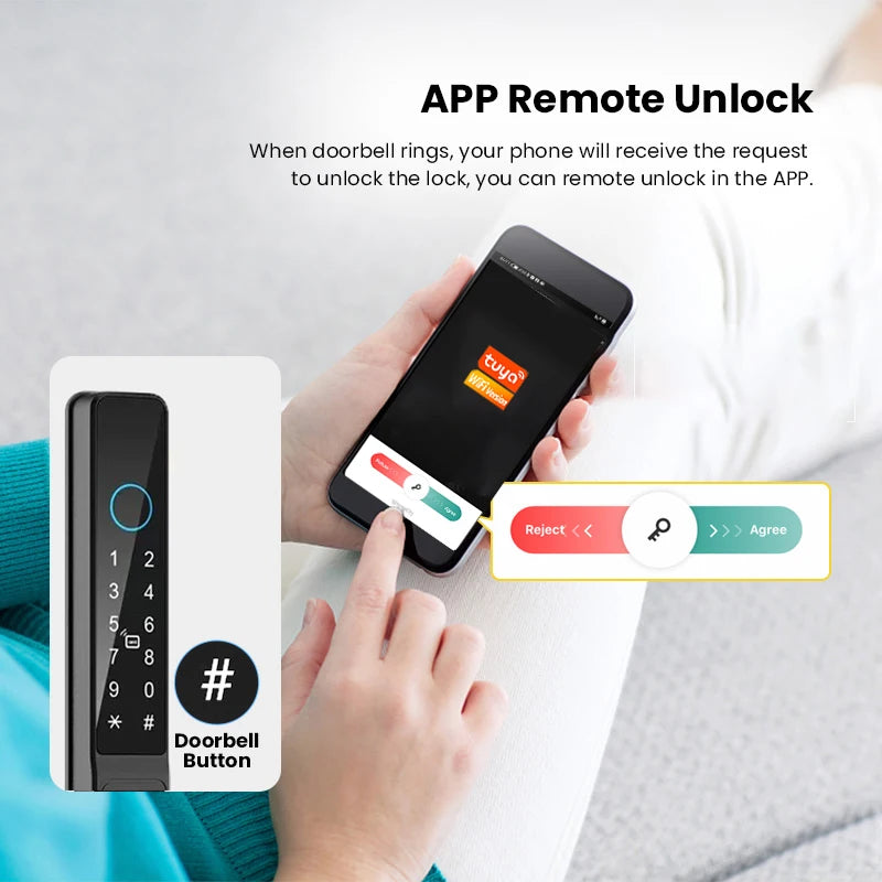 TUYA WIFI Waterproof Outdoor Fingerprint Lock APP RFID Card Password Keyless Smart Electronic Door Lock Aluminum/Glass Sliding