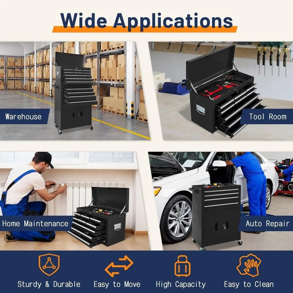 13-Drawer Double Door Rolling Tool Chest, 2 in 1 Detachable Tool Chest,Tool Box with Drawers and Wheels, Large Tool Cabinet