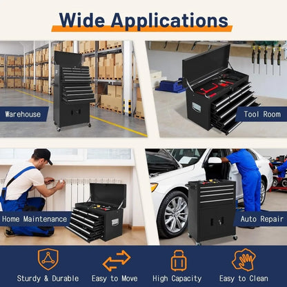13-Drawer Double Door Rolling Tool Chest, 2 in 1 Detachable Tool Chest,Tool Box with Drawers and Wheels, Large Tool Cabinet