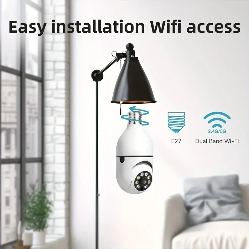 Ease Life APP-Light Bulb Security Cameras Outdoor Wireless WiFi Camera 5GHz, 360 Degree, E27 Light Socket Screw In Securi