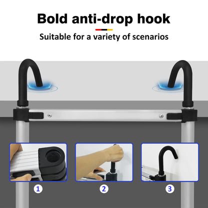 BRIEFNESS 6.2M/20.3FT Multi-Purpose Aluminium Telescopic Ladder W/Detachable Hooks&Extendable Steps,load capacity 150kg,No-slip