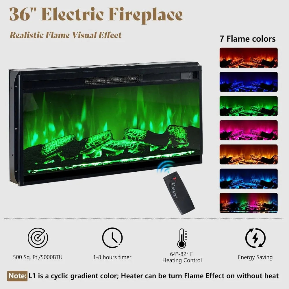 Farmhouse Style 98-inch Entertainment Center with Fireplace, TV Stand, Bookshelf, Wine Cabinet for 75-inch TVs