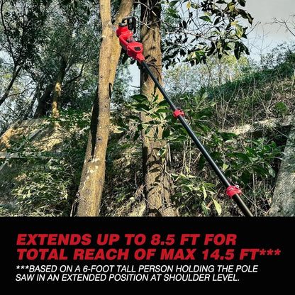 2-IN-1 Cordless 10-Inch Pole Saw And Chainsaw Compatible with Milwaukee M18 18V Battery, Total Reach of Max 15ft, Auto Oiling, E