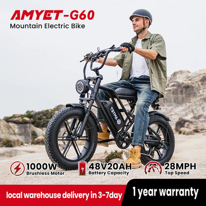 AMYET V9-G60 Adults Electric Bike 1000W Motor Bicycle 48V 20AH 20“ Tire Ebike Electric E Bikes Mountain Moped Ebikes For Men