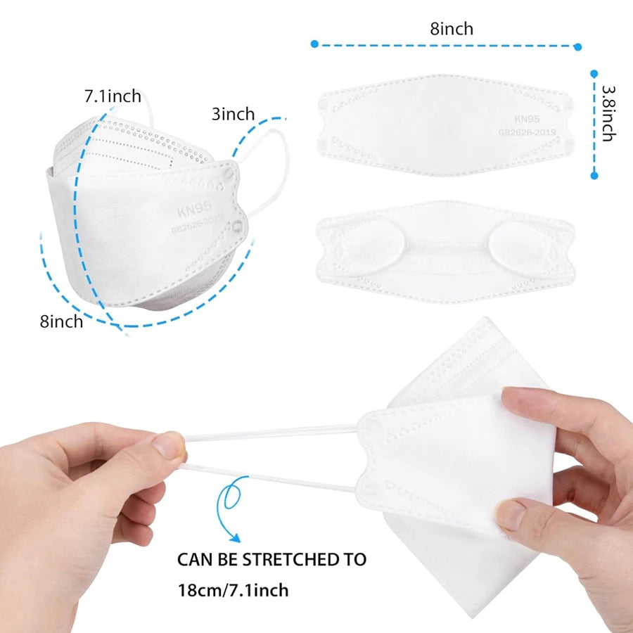 GTT 50-200Pcs Disposable Masks KN95 Fish-shaped 3D Mask Independent Packag 4-layer Filter Dust-proof Protection Mask Black White