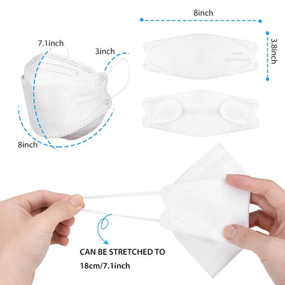 GTT 50-200Pcs Disposable Masks KN95 Fish-shaped 3D Mask Independent Packag 4-layer Filter Dust-proof Protection Mask Black White