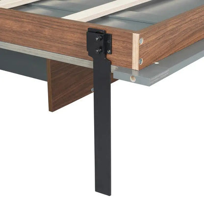Walnut & Gray Full-Size Murphy Bed with Foldable Desk - Space-Saving Wall Bed for Compact Living