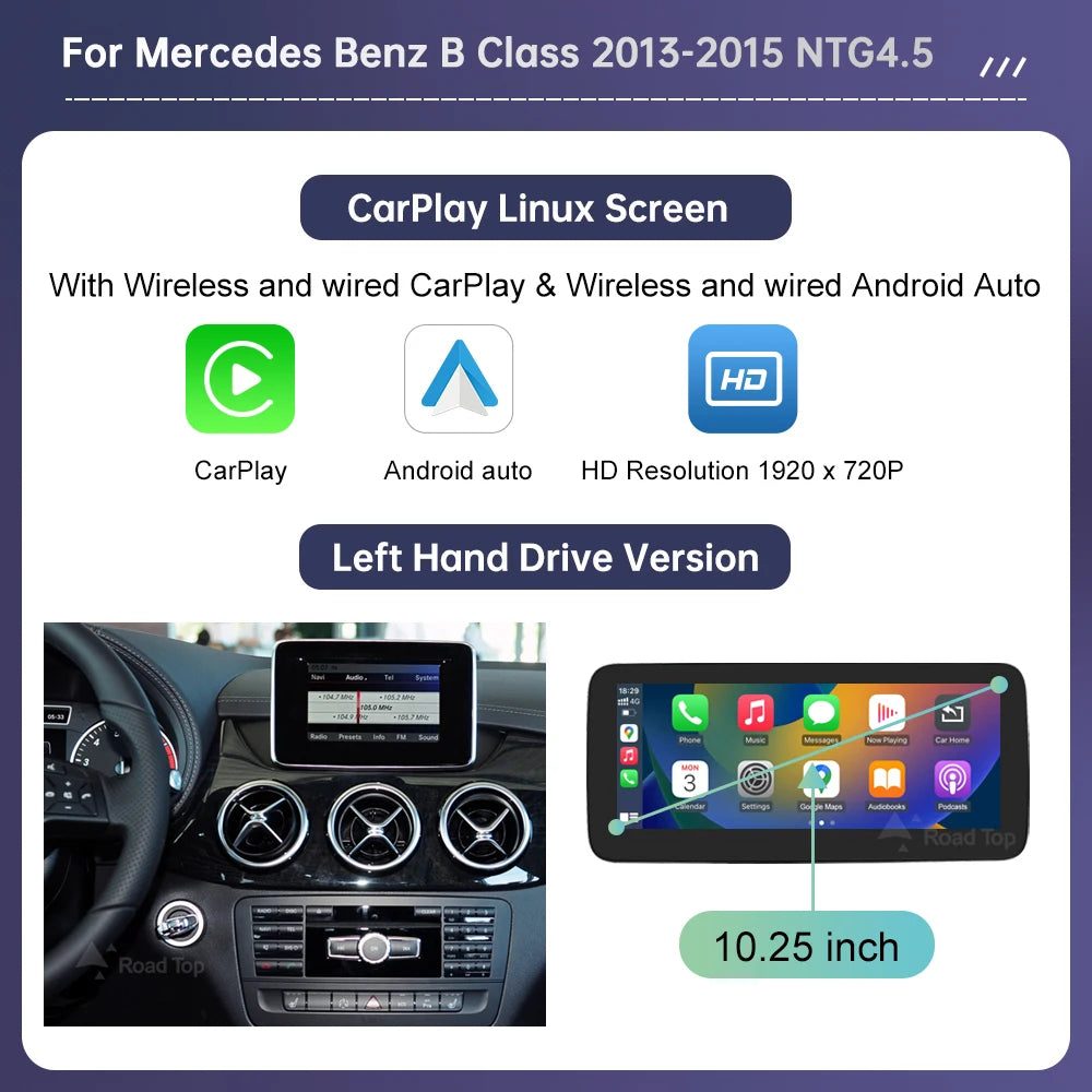 Road Top Touch Screen for Mercedes Benz B/A Class W176 CLA GLA W246 NTG4.5 Multimedia GPS With Carplay Android Auto Car Player