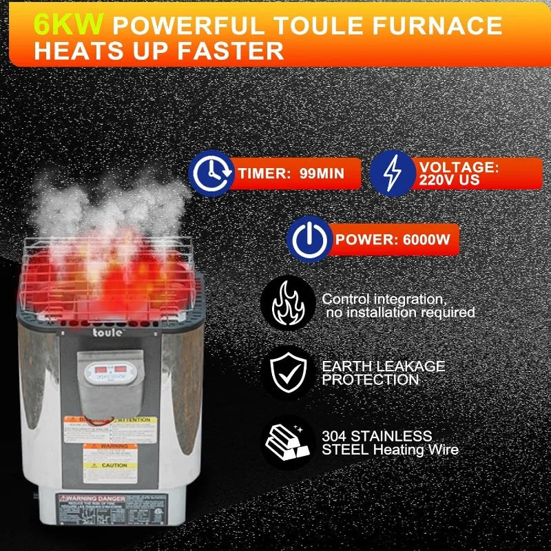 Outdoor Panoramic Barrel Sauna, 4-6 Person Wooden Sauna Room 220V with 6KW Electric Heater and Full Accessories