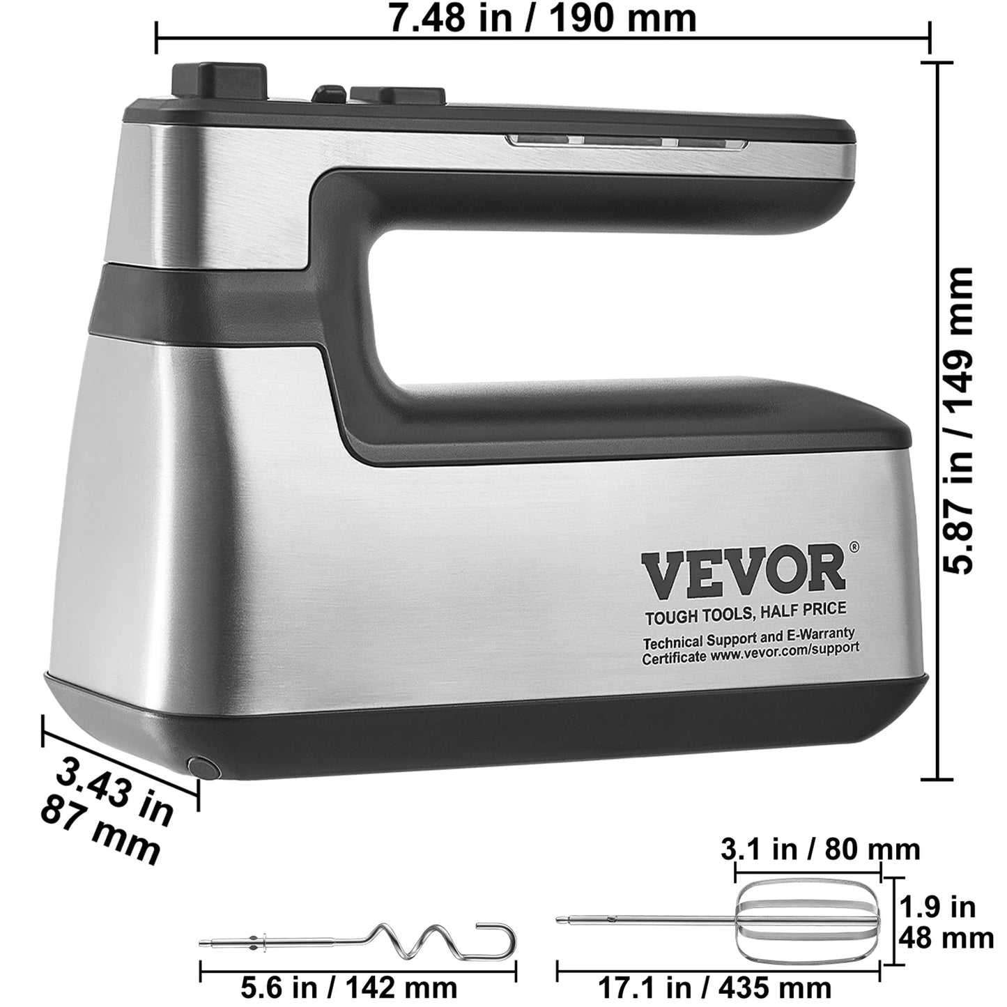 VEVOR Cordless Electric Hand Mixer 100W Continuously Variable Electric Handheld Mixer with Turbo Boost Beaters Dough Storage Bag