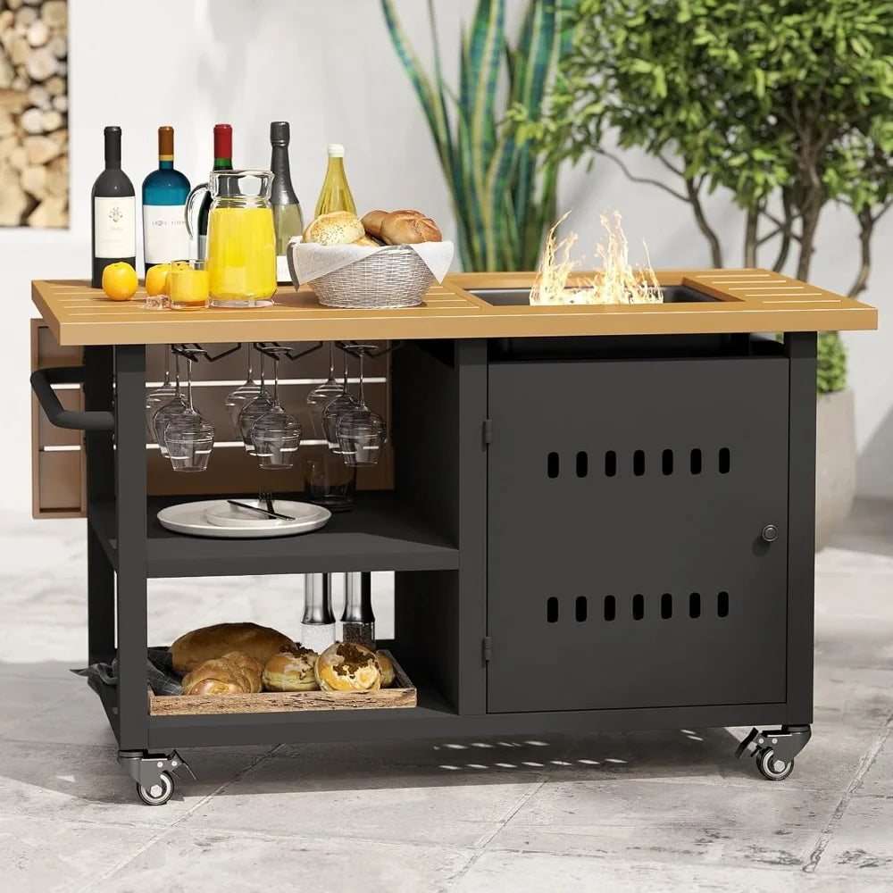 Outdoor Fire Pit, Gas Fire Pit Table with Universal Wheels, 50000 BTU Firepits for Outside, 44" Propane Fire Pit with Storage Sp