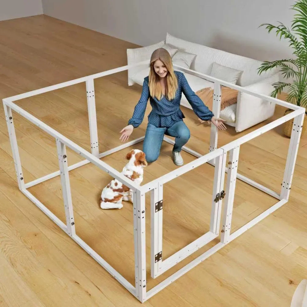 Acrylic Dog Play Pen Indoor - 39 Inch 8-Panel Pet Enclosure for Small Dogs & Cats, Outdoor Use with Door, Easy Assemble