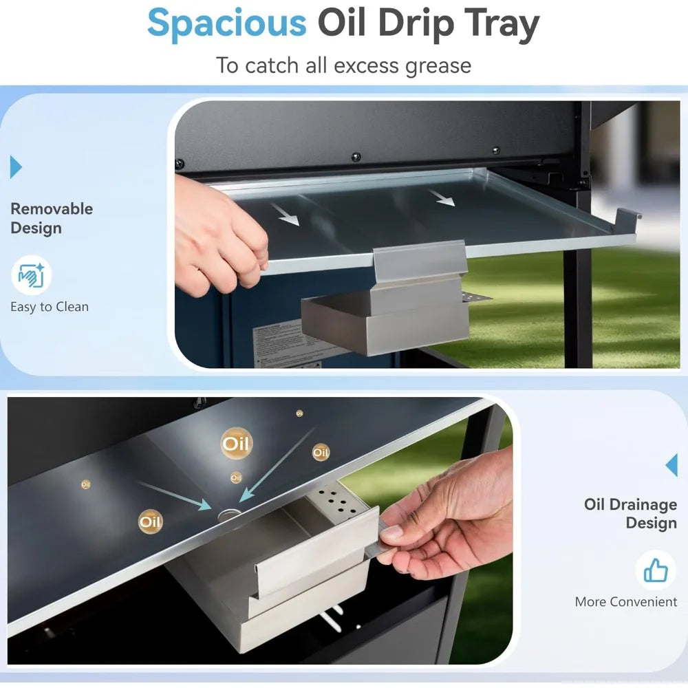 4 Burner BBQ Propane Gas Grill with Side Burner & Porcelain-Enameled Cast Iron Grates, 545 SQIN Grilling Area 42,000 BTUs BBQ