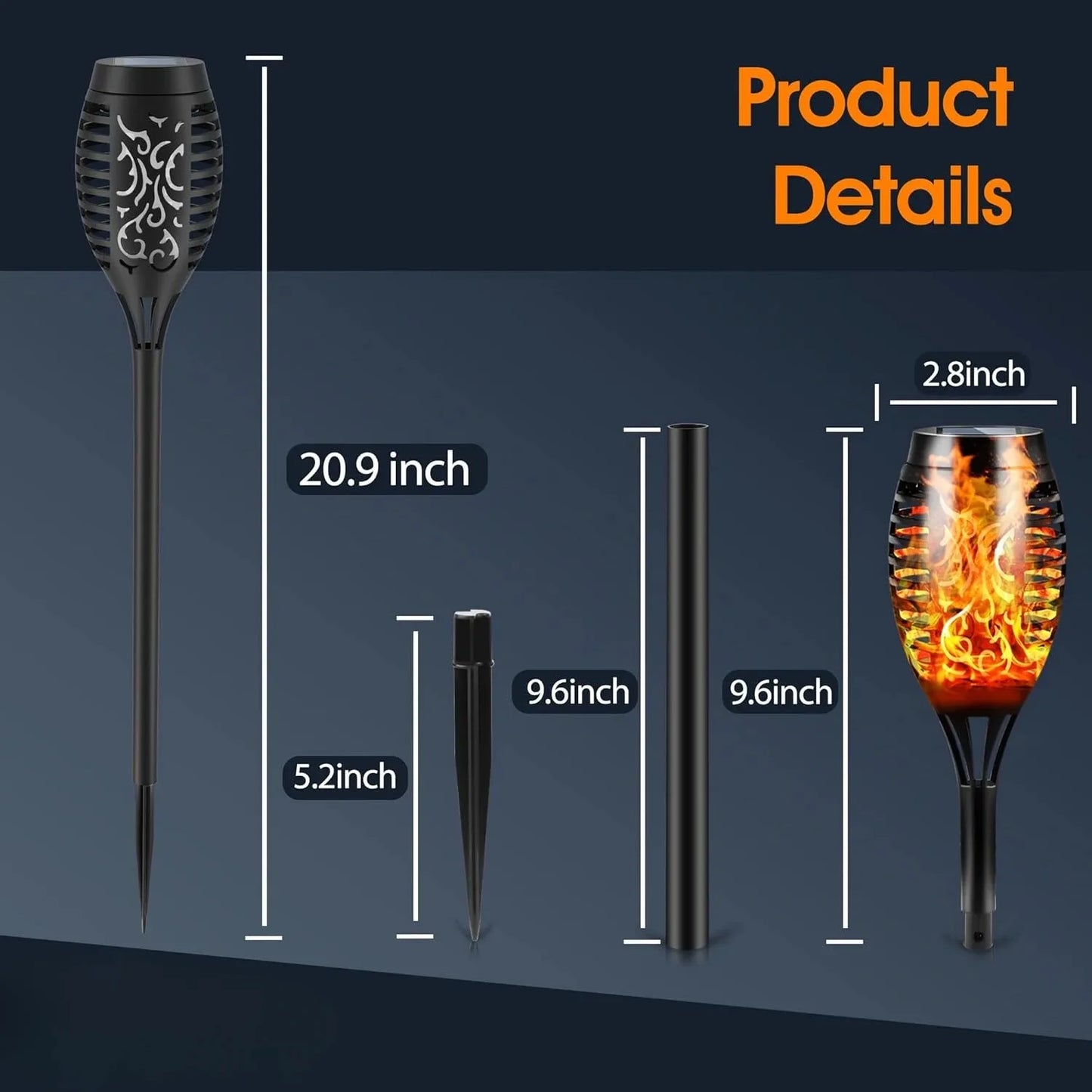 Solar Outdoor Lights,12LED Solar Tiki Torches with Flickering Flame, IP65 Waterproof Mini Torch Lights Auto On/Off for Garden