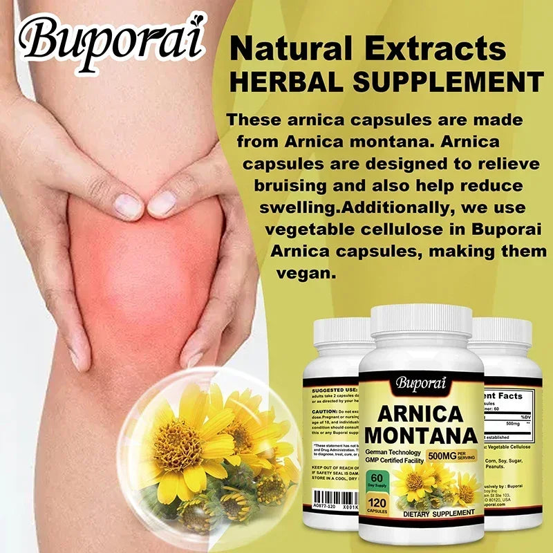 Arnica Montana Capsules - Suitable for Bruises and Swelling, Relieves Pain, Improves Mood, and Boosts Immunity - 120 Capsules