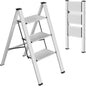 Step Ladder Aluminum Folding Step Stool W/ Wide Anti-Slip Pedal Home Office Lightweight Portable Stepladder (Silver,black)
