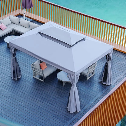 10x13 FT Gazebo for Patios Outdoor Gazebo with Mosquito Netting and Curtains Outdoor Patio Canopy for Deck Backyard Garden Lawns