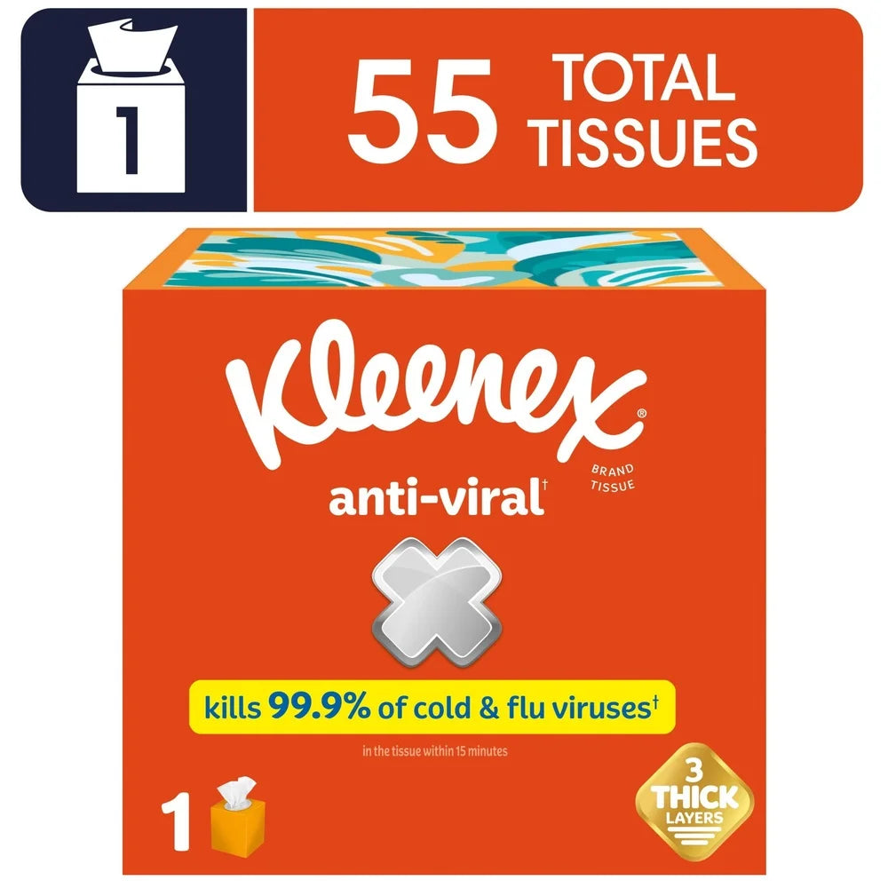 6 Pack Anti-Viral Facial Tissues 3-Ply 55 Count Box Cold Flu Defense Kills 99.9% of Viruses FSC Certified
