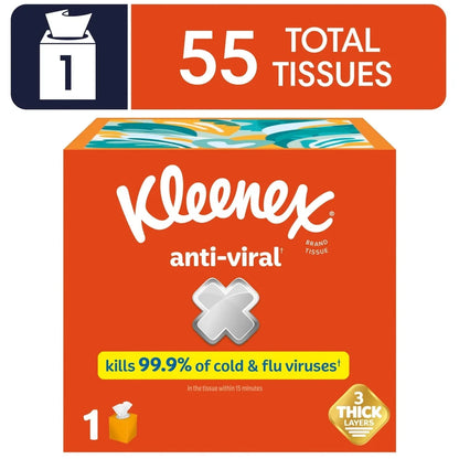 6 Pack Anti-Viral Facial Tissues 3-Ply 55 Count Box Cold Flu Defense Kills 99.9% of Viruses FSC Certified