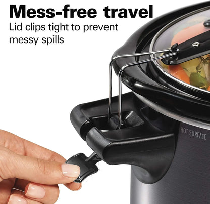 Portable 6 Quart Set & Forget Digital Programmable Slow Cooker with Lid Lock, Temperature Probe, Dishwasher Safe Crock & Lid, Bl